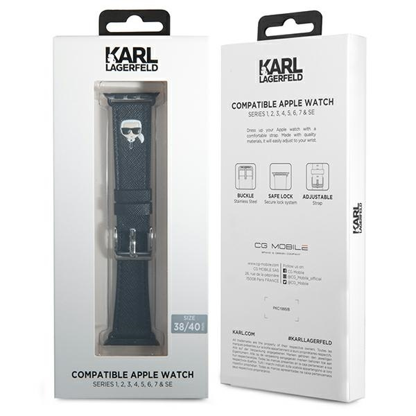 Karl Lagerfeld Armband KLAWMOKHK Apple Uhr 38/40/41mm schwarz/schwarz Armband Saffiano Karl Heads