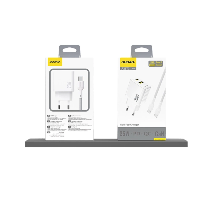 Dudao A26T GaN 25W USB-A, USB-C Charger - White