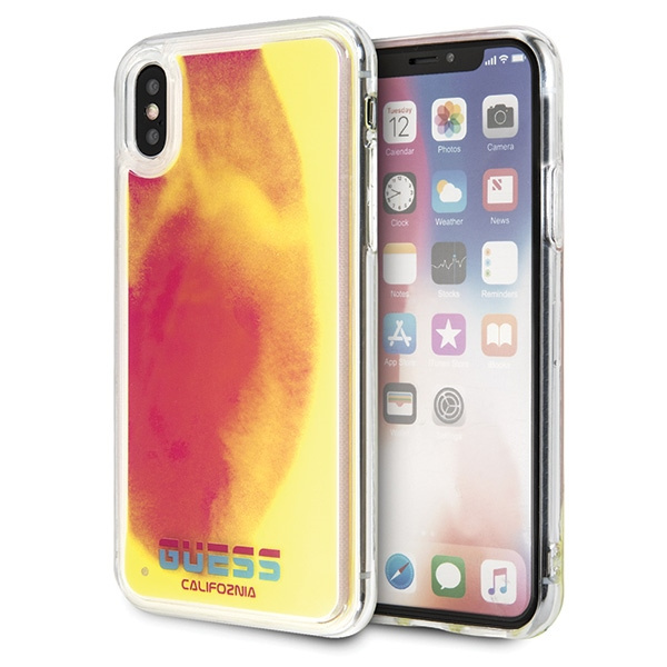 Puzdro Guess iPhone X XS pink Ružové tvrdé puzdro California Glow in the dark