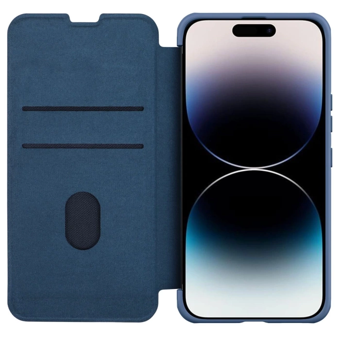 Etui Nillkin Qin Cloth Pro Case etui do iPhone 14 Pro Max osłona na aparat kabura pokrowiec obudowa z klapką niebieski
