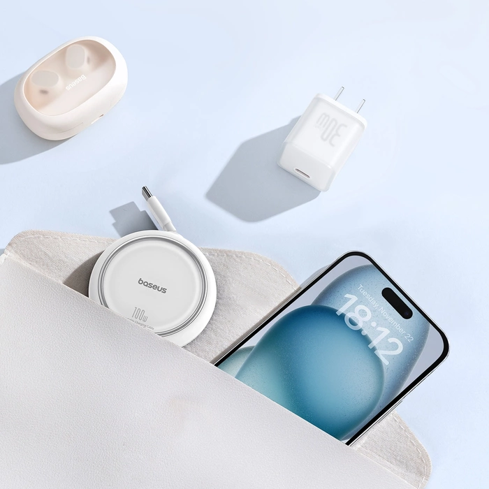 Baseus Free2Draw Mini USB-C - Câble rétractable USB-C 100W 1m - blanc