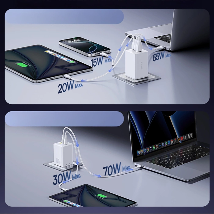 Baseus EnerFill FE11 2 x USB-C / USB-A 100W Wandladegerät - Weiß