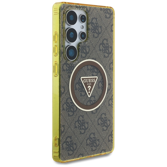 Etui Guess 4G Glitter Triangle Buttons    MagSafe do Samsung Galaxy S25 Ultra brązowy