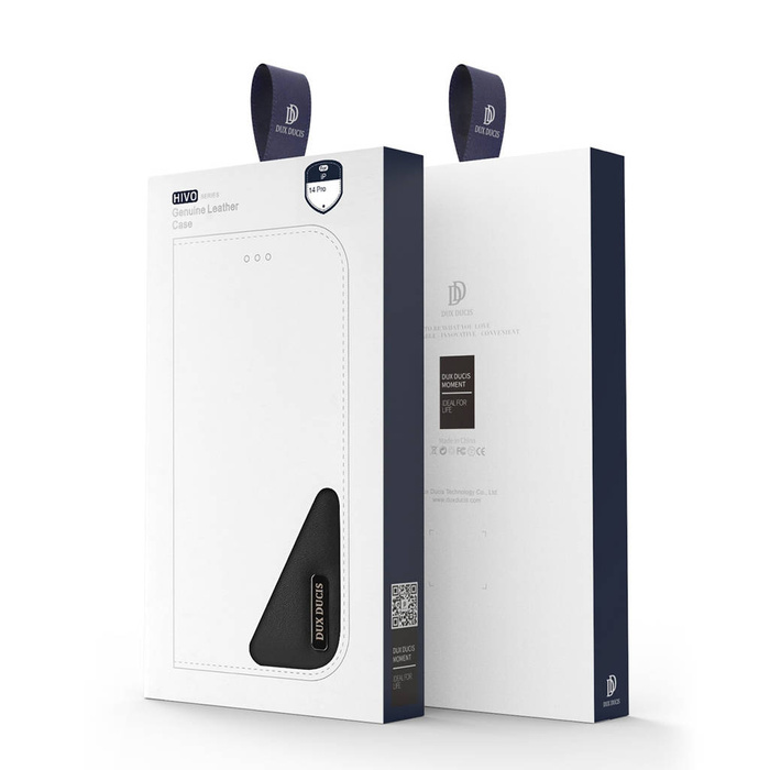 Dux Ducis Hivo Flip Cover in Pelle Portafoglio in Vera Pelle per Carte e Documenti iPhone 14 Pro Nero