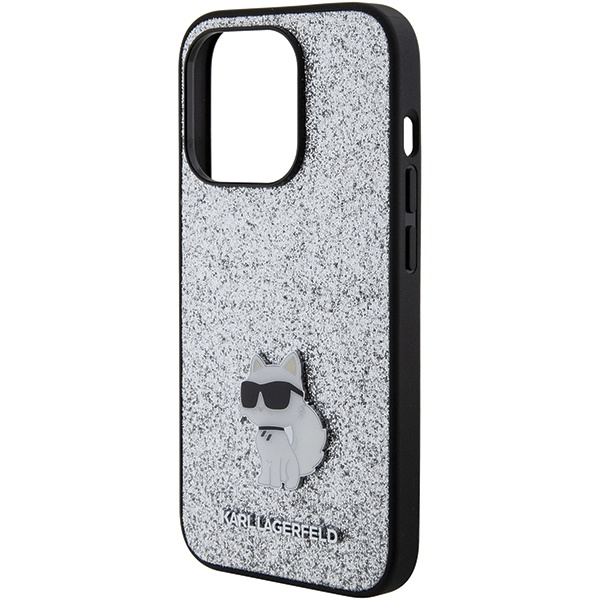 Karl Lagerfeld KLHCP15LGCNPSG iPhone 15 Pro 6.1" silber/silber hartcase Fest Glitter Choupette Logo Metall Pin