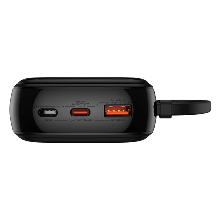 Baseus Qpow Pro+ 20000 mAh 22,5 W Powerbank mit integriertem USB-C-Kabel und Display – Schwarz