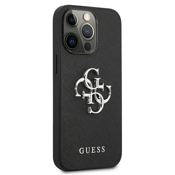 Puzdro GUESS Apple iPhone 13 Pro Saffiano 4G Metal Logo Black Hardcase