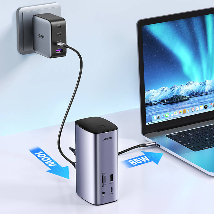 Ugreen Multifunción HUB 12in1 USB C USB HDMI DP RJ45 AUX SD TF gris (CM555)
