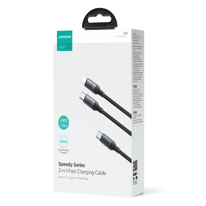 Kabel 2v1 Joyroom Speedy série SA21-1T2 USB-C - USB-C / Lightning 100W 1,5m černý