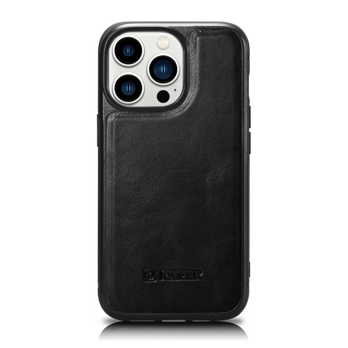 iCarer Leather Oil Wax Étui en cuir véritable pour iPhone 14 Pro Max (compatible MagSafe) noir (WMI14220720-BK)