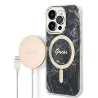 Kit Telefontok Guess Case+ töltő iPhone 14 Pro Max 6.7" fekete/fekete kemény case Marble MagSafe
