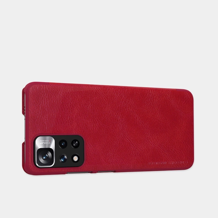 Nillkin Qin Case etui do Xiaomi Redmi Note 11 Pro+ (China) / Redmi Note 11 Pro (China) / Mi11i HyperCharge osłona na aparat kabura pokrowiec obudowa z klapką brązowy