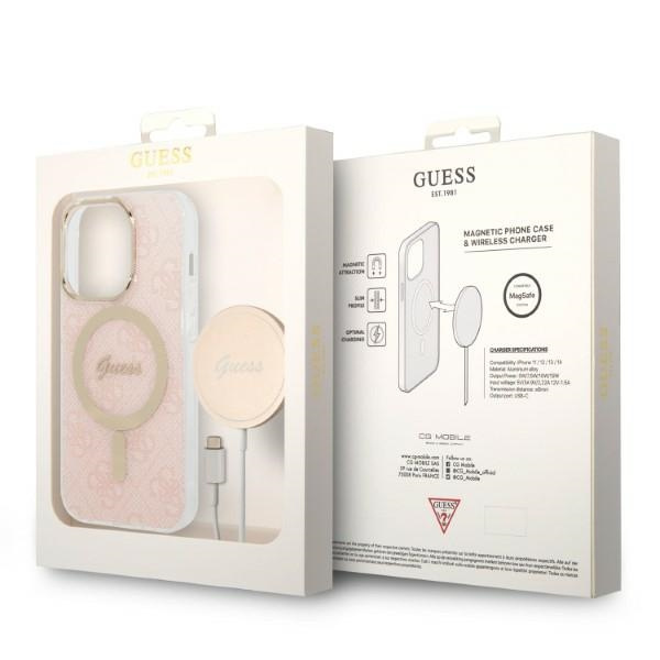 Súprava Puzdro Guess Case+ nabíjačka iPhone 14 Pro 6,1" ružová/ružová tvrdá case 4G Tlač MagSafe
