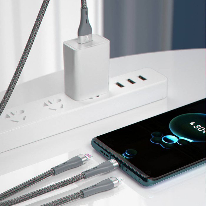Dudao 3in1 câble USB - Lightning / microUSB / USB Type C 65W 1.2m gris (L20X)