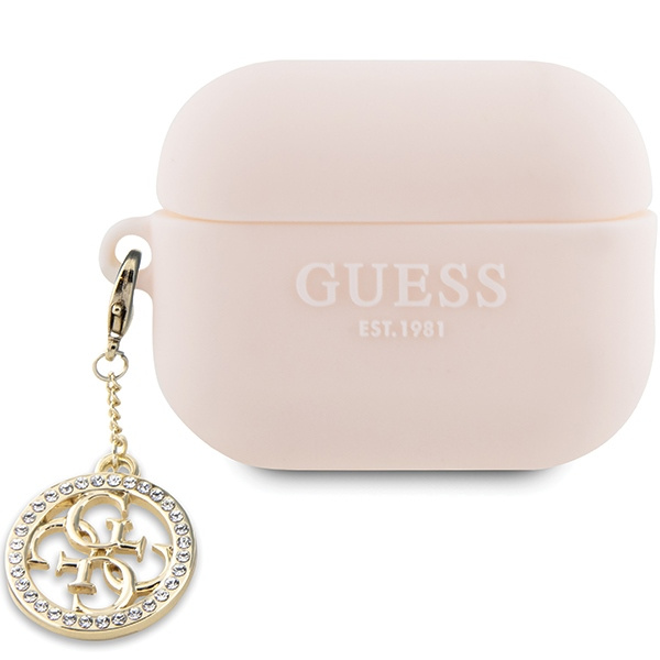 Guess GUAP23DSLGHDP Coperchio AirPods Pro 2 rosa/rosa Gomma 3D 4G Charm Diamante