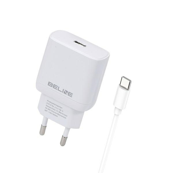 Beline Ład. siec. 1x USB-C 25W + kabelUSB-C biała /white PD 3.0  BLNCW25C GaN