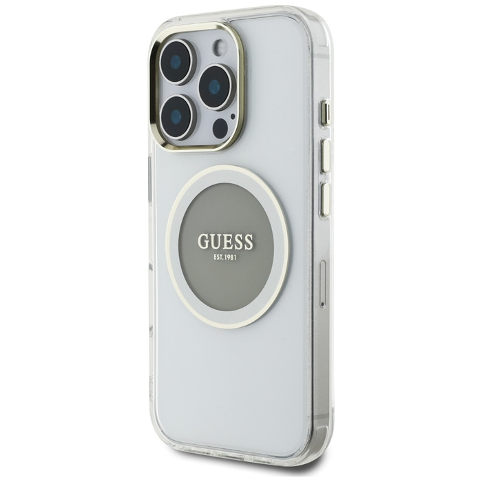 Etui Guess IML Metal Colored Circle      Classic Logo MagSafe do iPhone 16 Pro szary
