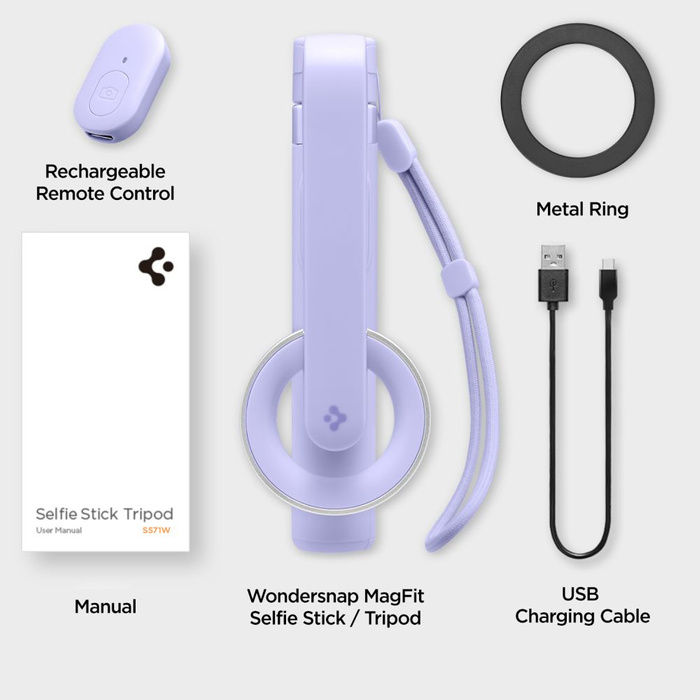 Spigen S571W MagSafe BLUETOOTH SELFIE STICK TRIPOD LAVENDER