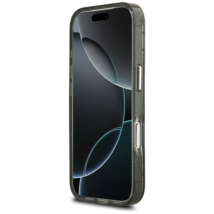 Etui Guess IML Glitter Flowers Triangle  MagSafe do iPhone 17 Pro czarny