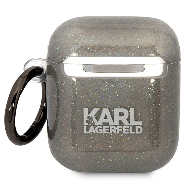 Hülle Karl Lagerfeld Airpods 1/2 Abdeckung schwarz/schwarz Gliter Karl&amp;Choupette