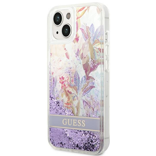 Case GUESS Apple iPhone 14 Plus Flower Liquid Glitter Purple Hardcase
