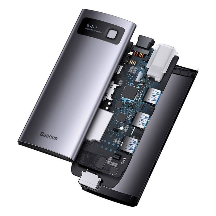 Baseus StarJoy HUB 8-Port USB-C - 3x USB-A / 1x HDMI / 1x RJ45 / 1x SD/TF / 1x USB-C PD grau