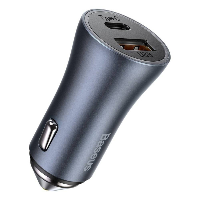 Chargeur de voiture rapide Baseus Golden Contactor Pro USB Type C / USB 40 W Power Delivery 3.0 Charge rapide 4+ SCP FCP AFC + USB Typ C - Câble Lightning gris (TZCCJD-B0G)
