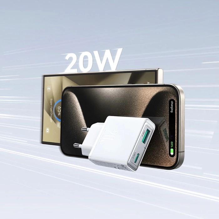 Joyroom JR-TCF14 20W USB-A USB-C Wandladegerät superdünn – Weiß