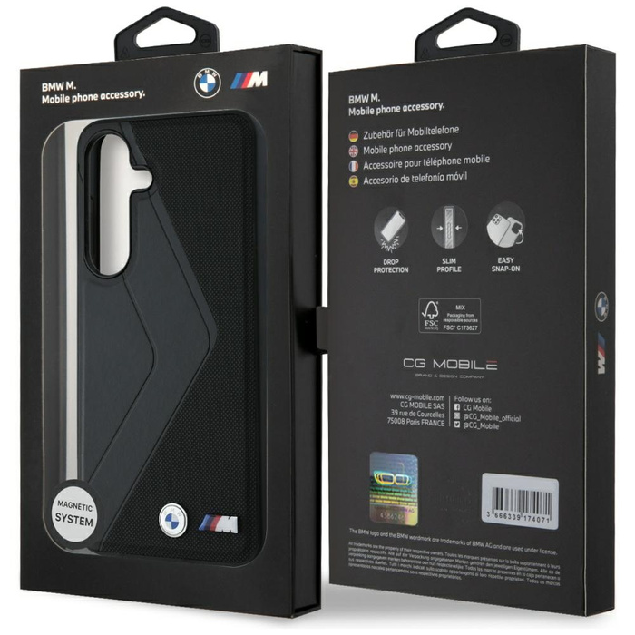 Case BMW Leather Oversized Stripes MagSafe for Samsung Galaxy S25 black