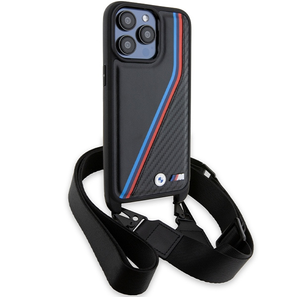 Coque Bmw Bmhcp15l23psvtk IPhone 15 Pro 6.1" Black/Black Hardcase M Edition Carbon Tricolor Lines &amp; Strap Case