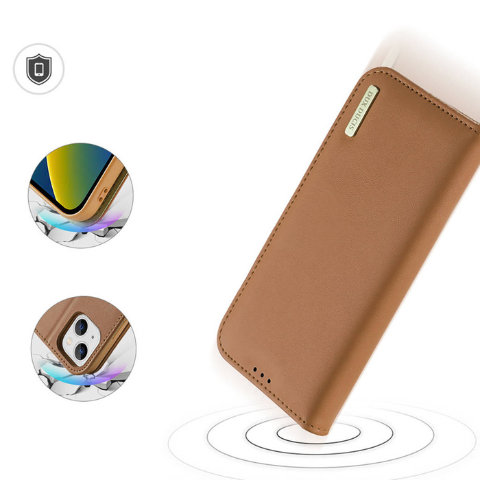 Dux Ducis Hivo Flip Cover in Pelle Portafoglio in Vera Pelle per Carte e Documenti iPhone 14 Marrone