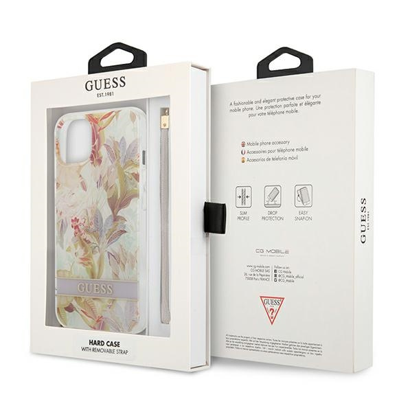 Hülle GUESS Apple iPhone 13 Mini Flower Strap Lila Hartcase