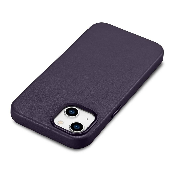 iCarer Case Leather Funda de cuero genuino para iPhone 14 Plus morado oscuro (compatible con MagSafe)