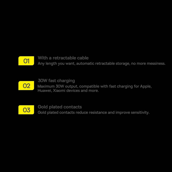 Baseus Enjoyment Retractable 2-in-1 Car Charger C+L 30W Black