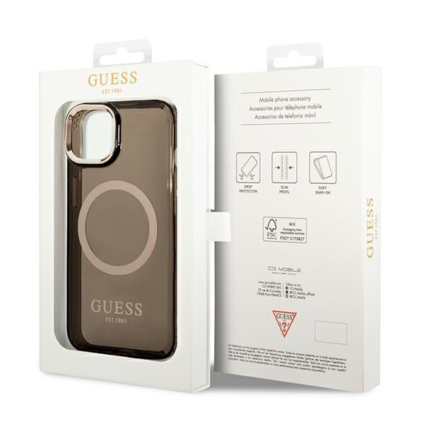 Guess GUHMP14SHTCMK iPhone 14 6.1" schwarz/schwarz hart case Gold Outline Transluzent MagSafe