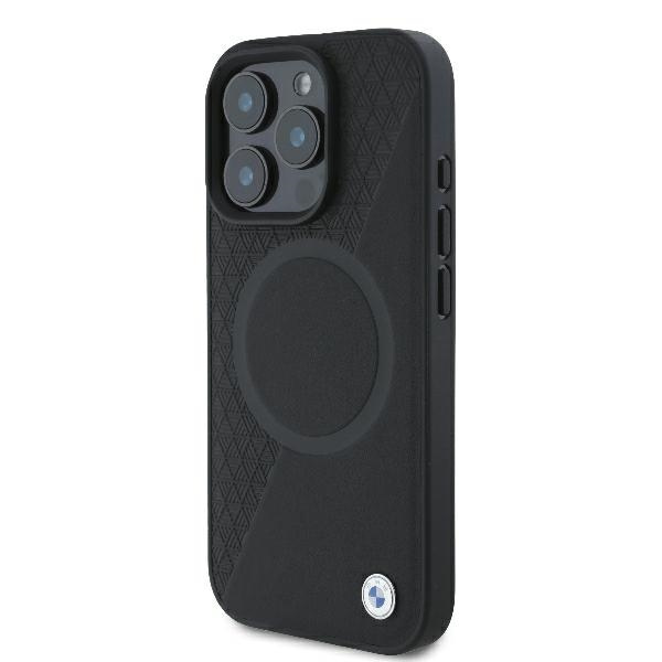 Case BMW iPhone 16 Pro 6.3" black/black hardcase Sign Leather Half Textured And Circle MagSafe