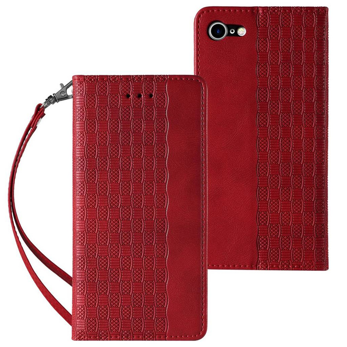 Magnet Strap Case Case for iPhone SE 2022 / SE 2020 / iPhone 8 / iPhone 7 Pouch Wallet + Mini Lanyard Pendant Red