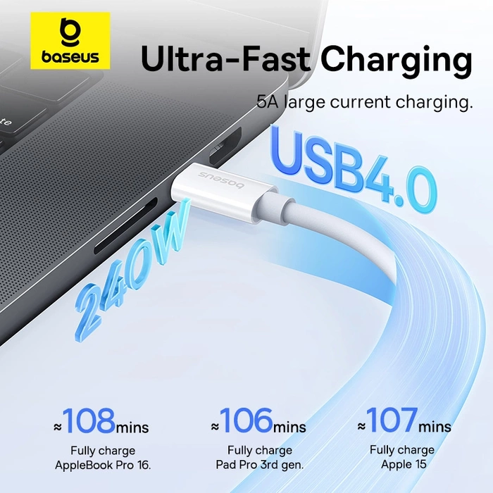 Baseus CB000068 USB-C - Câble USB-C 240W PD 8K 60Hz 1m - blanc