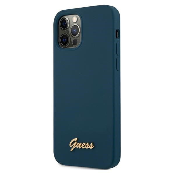Case GUESS Apple iPhone 12 Pro Max Metal Logo Script Blue Hardcase