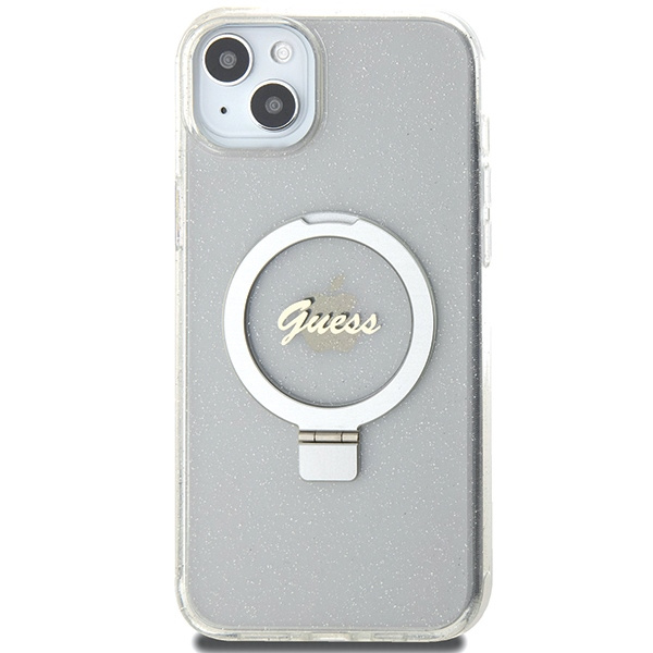 Hülle Guess GUHMP15MHRSGSD iPhone 15 Plus 6,7" klar/transparent hartcase Ring Stand Script Glitter MagSafe Case