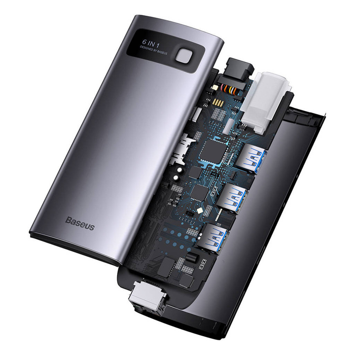 Baseus StarJoy HUB 6 porte USB-C - 3x USB-A / 1x HDMI / 1x RJ45 / 1x USB-C PD grigio