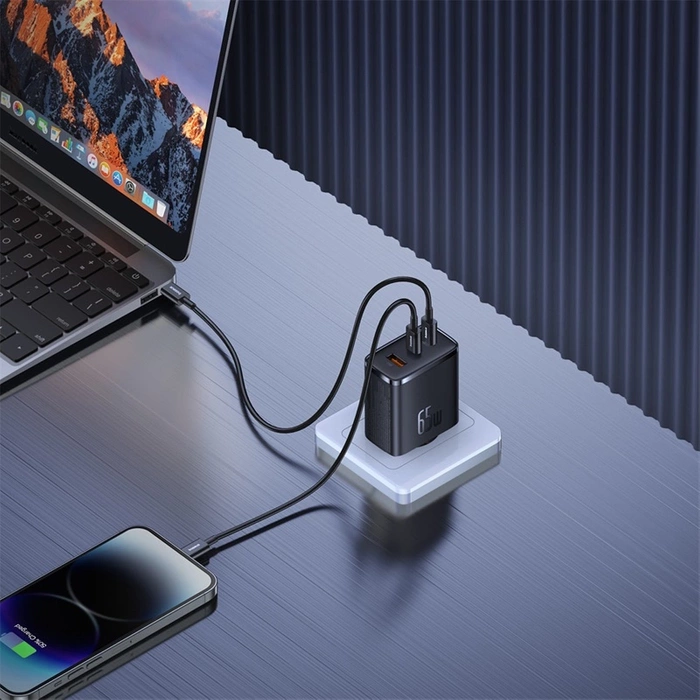 Wall charger Baseus OS-Cube Pro 2xUSB-C + USB, 65W (black)