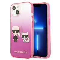 Hülle KARL LAGERFELD Apple iPhone 13 Mini Farbverlauf Iconic Karl &amp; Choupette Rosa Hartcase