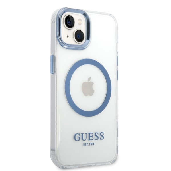 Puzdro Guess iPhone 14 Plus 6,7" modrá/modrá tvrdá case Kovový obrys MagSafe