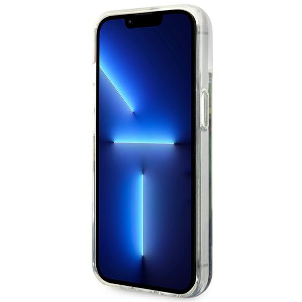 Hülle GUESS Apple iPhone 14 Blume Liquid Glitter Blau Hartcase