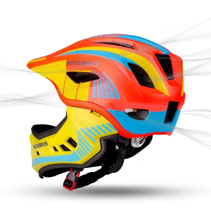 Casco da bicicletta per bambini con visiera staccabile Rockbros TT-32SOYB-M taglia M - giallo-arancione