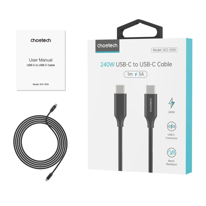 Choetech XCC-1036 USB-C – USB-C PD-Kabel 240 W 480 Mbit/s 2 m – Schwarz