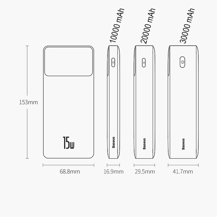Baseus Bipow powerbank with display 30000mAh 15W white (Overseas Edition) + USB-A - Micro USB cable 0.25m white (PPBD050202)