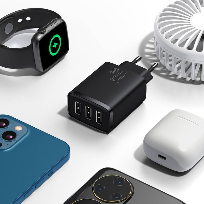 Baseus Cargador compacto 3x USB 17W negro (CCXJ020101)