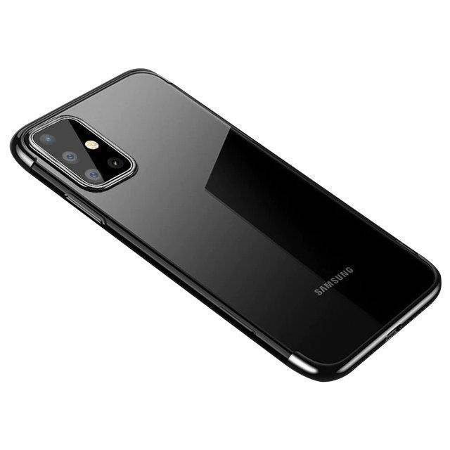 Průhledný barevný case gelový kryt pouzdro s kovovým okrajem Samsung Galaxy A72 4G černý